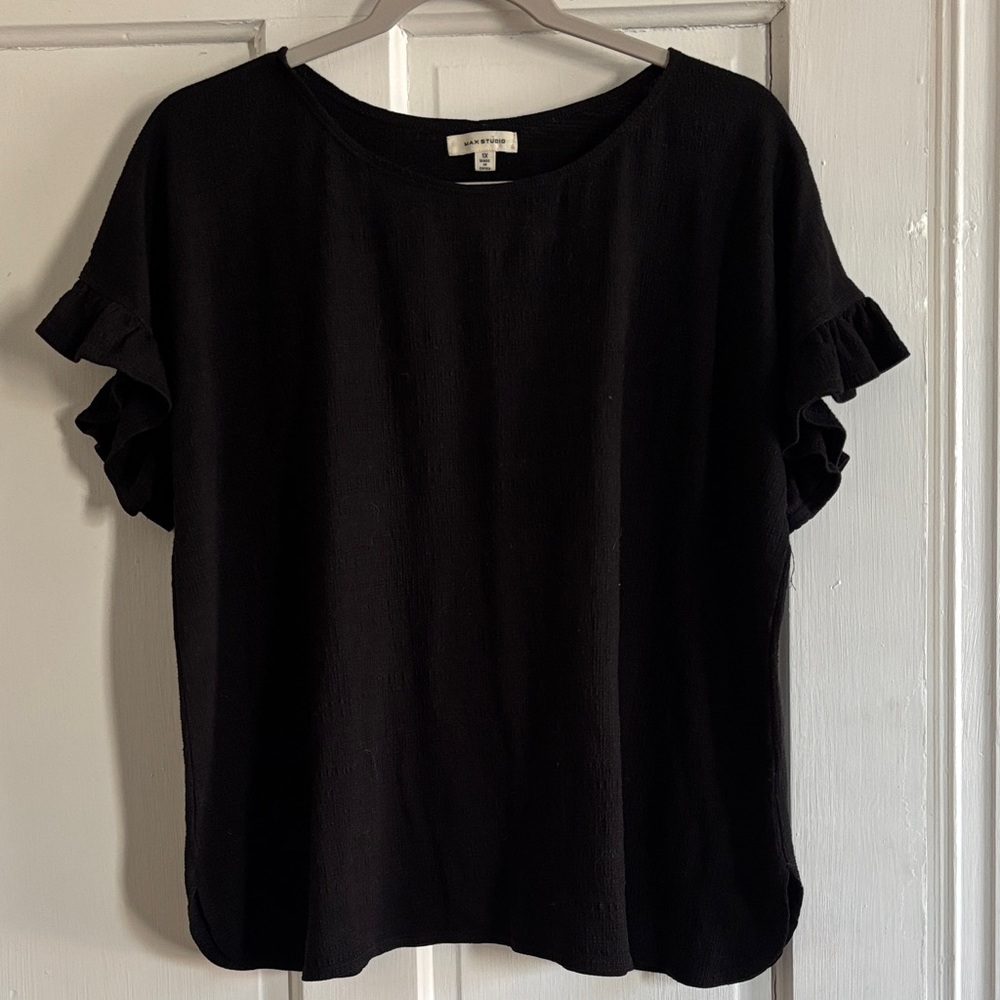 Max Studio Black Ruffle Sleeve Blouse